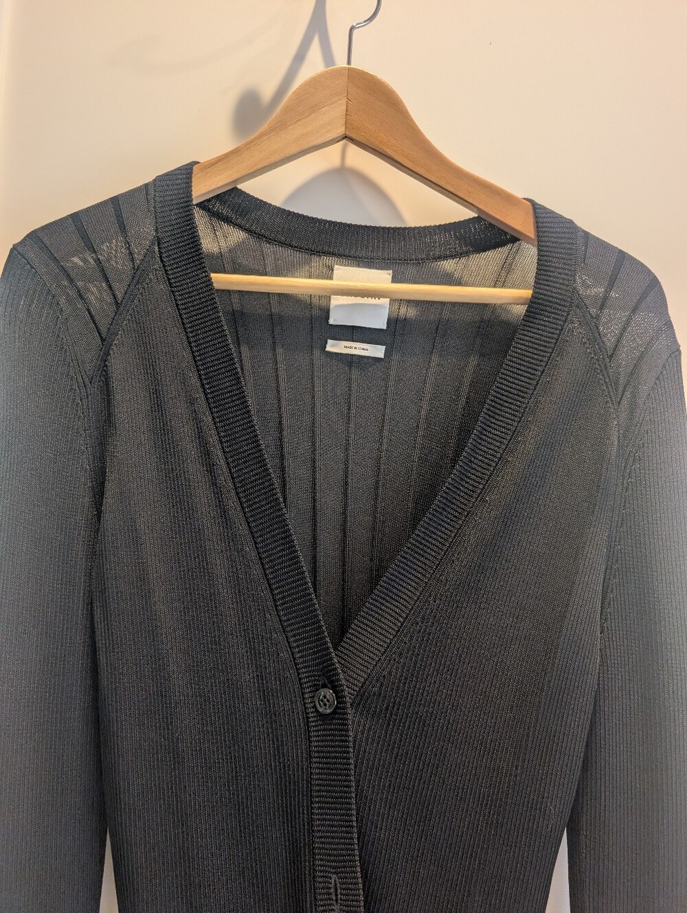 St. John Collection Black Plaited Rib Sheer Cardigan Sweater - FA21 Size Medium